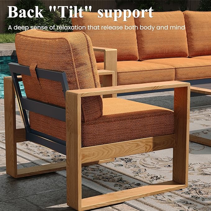 LayinSun 5 Pieces Aluminum Patio Furniture Set with Fire Pit Table, Oversized Seat with Hight Back, Outdoor Conversation Sets for Porch, Balcony, Deck