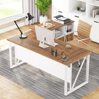 Tribesigns 63-Inch Executive Computer Desk with 47-Inch Lateral File Cabinet, Large Workstation Business Furniture, L Shaped Desk with Drawers and Storage Shelves for Home Office, Walnut & White