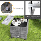 Tangkula 3 Pieces Patio Furniture Set, Outdoor PE Rattan Conversation Chair Set with Tempered Glass Side Table and Removable Cushions, PE Wicker Chairs and Table Set for Porch, Balcony and Garden