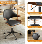 Art Leon Swivel Desk Chair, Mid Century Modern Office Chair with Wheels, Faux Leather Upholstered Arm Chair, Adjustable Height Task Chair with Metal Base, Black