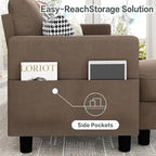 JY QAQA Convertible Sectional Sofa Couch with 3-Seat Sofa, L-Shaped Ottoman Couch with Modern Linen Fabric for Small Living Room, Apartment and Small Space(Brown)