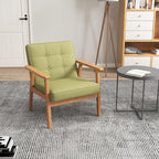 KCC Mid-Century Modern Linen Fabric Accent Chair Set of 2, Upholstered Tufted Leisure Chair Comfy Reading Side Chair with Armrest and Solid Wood Frame for Living Room Bedroom Balcony(Green)