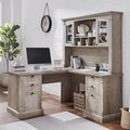OKD 60" L Shaped Executive Desk with Hutch and Drawers, Farmhouse Home Office Desk with Charging Station, File Cabinet Storage, Wood Corner Computer Desk for Work and Study, Light Rustic Oak