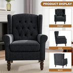 Mid-Century Modern 2-Piece Wingback Chair Set - Plush Upholstered Accent Chairs with Solid Wood Legs, High Back Lounge Seating for Living Room, Bedroom & Office - Retro Matched Pair (Bluish Black)