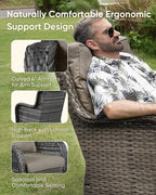 HUMMUH Outdoor Rocking Chair-Outdoor Swivel Chairs Set of 2 with 5" Thick Cushions Wicker Patio Chairs for Deck Porch Garden Poolside Backyard-Grey/Grey