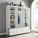 Crosley Furniture Harper 3-Piece Hall Tree and Storage Cabinet Set with Entryway Bench and Hooks for Hanging, White