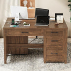 Vabches Farmhouse 47" Executive Desk, Computer Desk with File Drawer and Charging Station, Workstation for Home Office, Study.Red-Brown.
