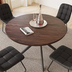 45.3 Inch Round Dining Table Set for 4, Mid Century Modern MDF Coffee Set for Dining Room Kitchen Apartment (Dark Walnut Table + 4 U-Shaped Black Chairs)