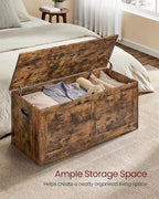 VASAGLE Storage Chest, Storage Trunk with 2 Safety Hinges, Storage Bench, Shoe Bench, Farmhouse Style, 15.7 x 39.4 x 18.3 Inches, for Entryway, Bedroom, Living Room, Rustic Brown ULSB164K01