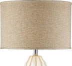Possini Euro Design Cosgrove Mid Century Modern Coastal 3-Way Table Lamp with Table Top Dimmer 32.75" Tall White Glazed Ceramic Beige Fabric Drum Shade for Living Room Bedroom House (Colors May