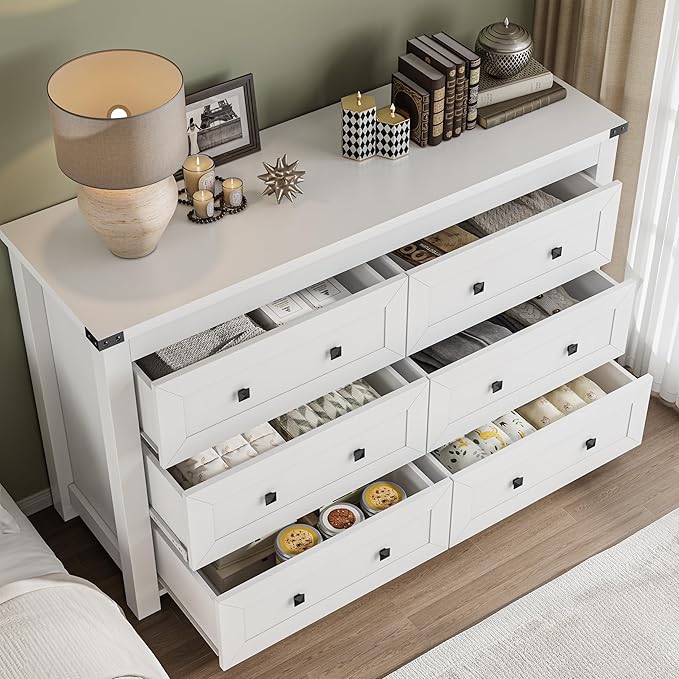 6-Drawer Dresser, Modern Wooden Storage Chest of Drawers, Dresser TV Stand, Wood Drawer Organizer with Metal Handles for Bedroom, Living Room, Hallway