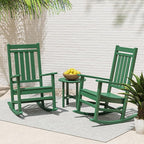 POLYWOOD Estate 3-Piece Rocking Chair Set, Outdoor Patio Furniture, HDPE Porch Rockers with Side Table, Fade-Free Green
