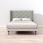 Glenwillow Home Huppe Button Tufted MCM Wingback Upholstered Headboard, Stone, Full/Queen