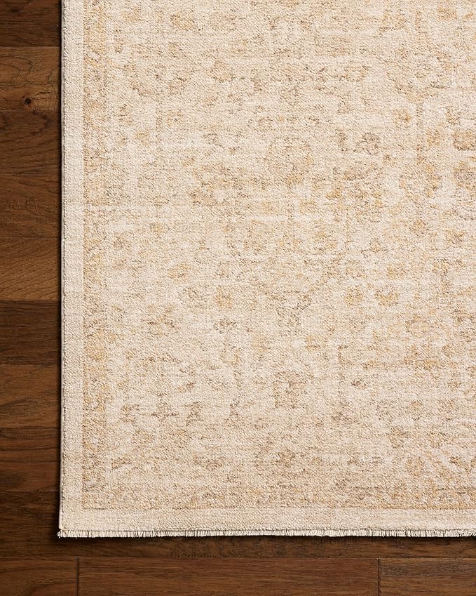 Loloi Chris Loves Julia Palma Collection PLM-01 Ivory/Sand 3'-6" x 5'-6" Fringe Accent Rug Vintage Style Boho Living Room Bedroom Carpet