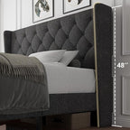 iPormis Queen Size Platform Bed Frame with Button Tufted Headboard, Upholstered Bed Frame with Solid Wooden Slats, 8" Underbed Space, No Box Spring Needed, Noise Free, Easy Assembly, Dark Gray