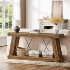 Tribesigns 70.9" Farmhouse Console Table, Long Sofa Table Behind Couch with Storage, Narrow Wooden Console Station, Industrial Rustic Entryway Furniture for Hallway, Entry, Living Room (1, Dark Brown)