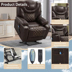 Lift Chair for Elderly: 9988 High Density Foam Lay Flat Heat and Massage, Reclining to 180, 2 Pockets Cup Holders, 2 Remote Controls, Dual OKIN Motors - Breathable Leather Reddish Brown