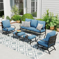 Sophia & William Patio Furniture Sets 5 Seats Outdoor Metal Conversation Sets 5 Pcs with 2 x Cushioned Swivel Sofa Chairs,1 x 3-Seat Sofa,2 x Ottomans for Coffee Lawn Backyard Poolside Navy