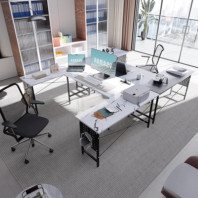 Pamray 71 Inch Large Computer Desk with Power Outlets,U Shaped Corner Desk for Home Office Work and Gaming Grey