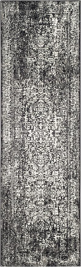 SAFAVIEH Evoke Collection Runner Rug - 2'2" x 15', Black & Grey, Distressed Design, Non-Shedding & Easy to Clean, Ideal for Foyer, Bedroom, Kitchen, Hallway (EVK256R)