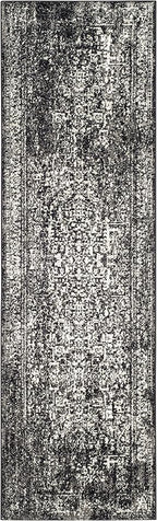 SAFAVIEH Evoke Collection Runner Rug - 2'2" x 17', Black & Grey, Distressed Design, Non-Shedding & Easy to Clean, Ideal for Foyer, Bedroom, Kitchen, Hallway (EVK256R)