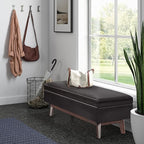 SIMPLIHOME Owen 48 inch Wide Mid Century Modern Rectangle Rectangular Storage Ottoman in Tanners Brown Vegan Faux Leather, Assembled, for the Living Room, Entryway and Family Room