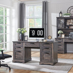 RedLemon 60" Farmhouse Executive Desk, Home Office Desk with Drawers, Charging Station, Keyboard Tray, File Drawer, Storage Cabinet, Wood Rustic Computer Writing Desk (Dark Rustic Oak)
