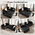 Cloud Sectional Sofa Modern Boneless Couch for Living Room, Comfy Deep Seat Comfy Teddy Fabric Double Sofa Chaise No Assembly Required (Black, 106" L Shape with Left Facing)
