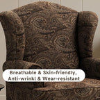 Pia Ricco Set of 2 High Back Accent Chairs: Upholstered Fabric Armchairs with Solid Wood Legs - Retro Living Room Pair, Comfy Reading Sofa Seats-Cranberry