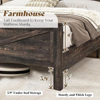 AMERLIFE Farmhouse Queen Bed Frame, Rustic Wood Platform Beds w/Barn Door Storage Bookcase Headboard & Charging Station, Bedroom Furniture, No Box Spring Needed, Dark Oak