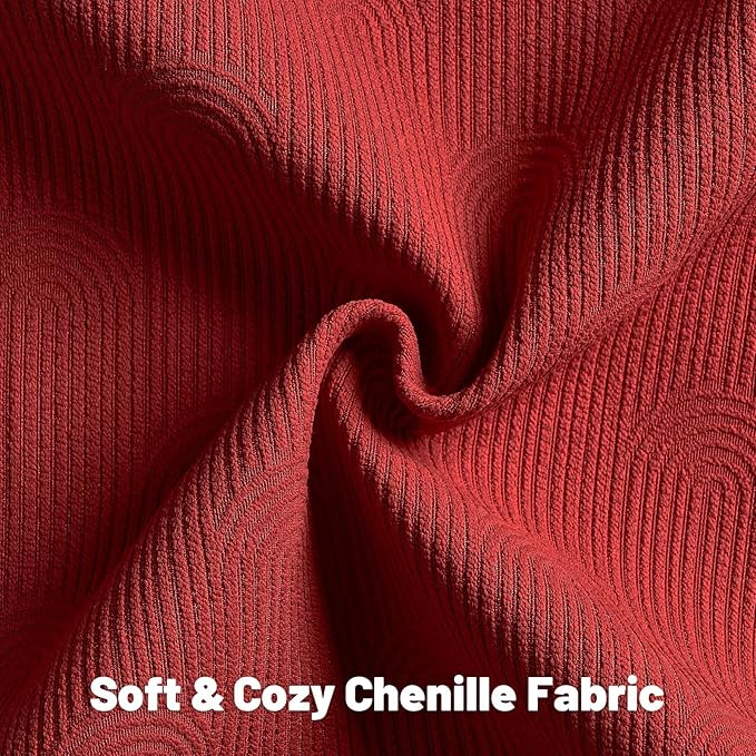 FUTEI Christmas Red Chenille Decorative Throw Pillow Covers 26x26 Inch Set of 2,Soft Cozy Striped Geometric Patterns Euro Pillow Shams,Modern Home Decor for Couch Bed Living Room