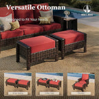 HERA'S HOUSE Red Patio Furniture Set, 6-Piece Outdoor Seating Conversation Sets with High Back Wicker Sofa, Swivel Chairs with 5.5" Thick Cushions, Fire Pit Table & Ottomans for Deck Yard Garden