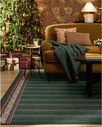 RUGGABLE x Morris & Co Machine Washable Christmas Area Rug– Fruit Stripe Spruce Green 3x5, Stain-Resistant, Non-Slip–Small Rugs for Living Room, Bedroom, Hallway, Entryway & Office–with Cushioned Pad