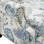 Pia Ricco High Back Floral Accent Chair - Retro Wingback Upholstered Armchair with Nailhead Trim, Solid Wood Legs, Fabric Living Room Bedroom Reading Chair (Plants Blue)
