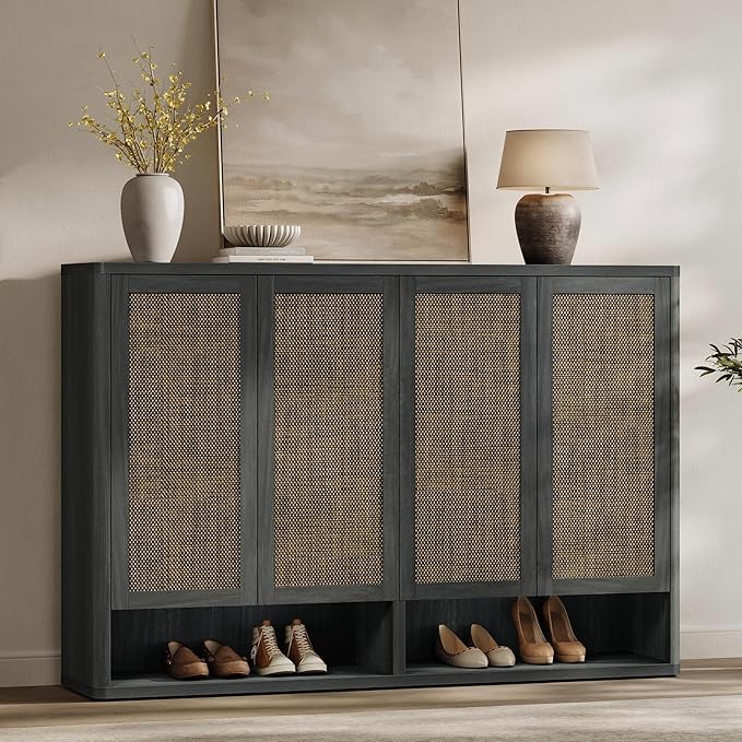 SICOTAS Rattan Shoe Storage Cabinet - Modular Shoe Cabinets with Door Tall Large Shoe Cabinet Storage for Entryway - 65.6" Wide Modular Cabinet for Hallway, Living Room