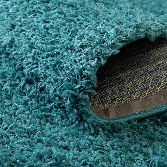 Unique Loom Solid Shag Collection Area Rug (3' 3" Round, Deep Aqua Blue)