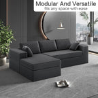 108-inch Boneless Couch for Living Room，Comfy Boneless Sofa with Deep Seats & Chaise Lounge, 3-Seat Modular Sofa Memory Foam Sectional Couches - No Assembly Required(Dark Grey)