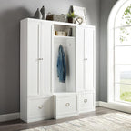 Crosley Furniture Harper 3-Piece Hall Tree and Storage Cabinet Set with Entryway Bench and Hooks for Hanging, White