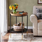 Tribesigns Round Side Table, 2-Tier End Table with Solid Wood and Metal, Industrial Nightstand for Small Spaces, Living Room, Bedroom, Study Room (Rustic Brown)