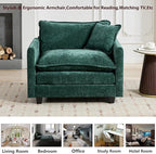 Aoowow Chenille Upholstered Accent Chair Oversized,Fluffy Single Cloud Sofa Chairs with Deep Seat,Modern Large Reading Arm Chair with Throw Pillow for Living Room,Bedroom (Green, Single Sofa Chair)