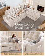 High Back Boneless Couch, Loveseat Cloud Couch with Versatile 2-Pack Pillow Blankets, Corduroy Modular Sectional Sofa, No Assemble Sectional Couches for Living Room, Warm White