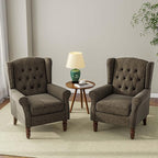 Accent Chair, Upholstered Armchair with Button Tufted High Back & Solid Wood Legs, Comfy Wingback Reading Single Sofa Chair for Small Spaces, Living Room, Bedroom-Taupe, Set of 2