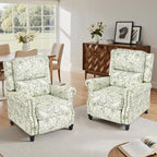 Lumibee Recliner Chairs Set of 2, Wingback Recliner Chairs for Living Room, Modern Upholstered Fabric Pushback Armchairs with Adjustable Backrest & Footrest for Small Spaces,Bedroom-Rococo Green