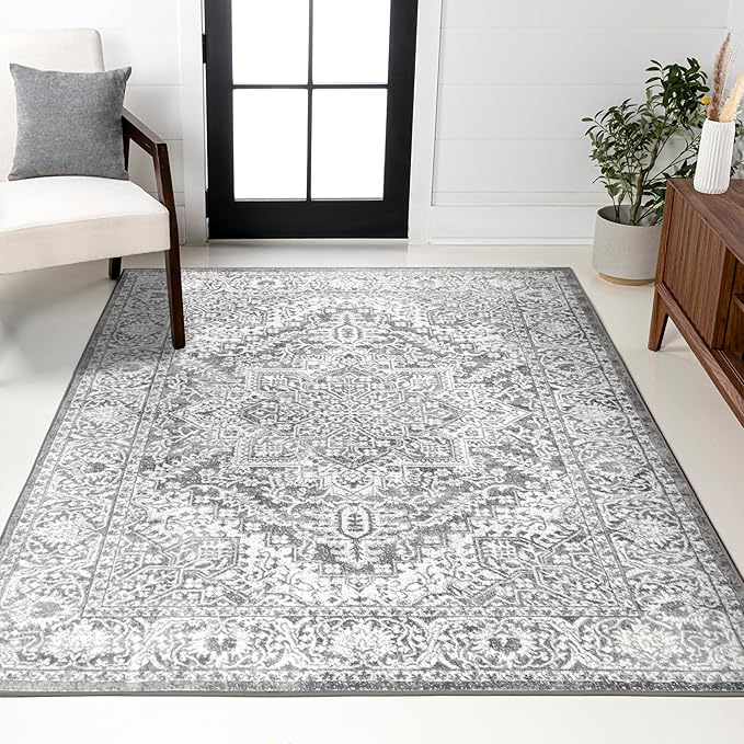 JONATHAN Y Modern Vintage Medallion Light Gray Indoor Area Rug, 12x18, Country, Floral, Easy-Cleaning for Living Room, Bedroom, Kitchen, Pet Friendly, Non-Shedding (MDP100A-18)