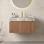 Bathroom Vanity with Sink 30 Inch, Floating Bathroom Vanity Sink Cabinet with Drawer and Door, Undermount Sink & Light Gray Sintered Stone Top, Pre-Assembled, Espresso