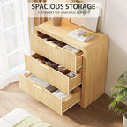 Fluted 3 Drawer Dresser, 31.8'' Tall Dresser for Bedroom, Modern Wood Chest of Drawers with Round Edge & Metal Handle, Large Nightstand with 3 Drawers for Living Room, Hallway, Entryway (Natural Oak)