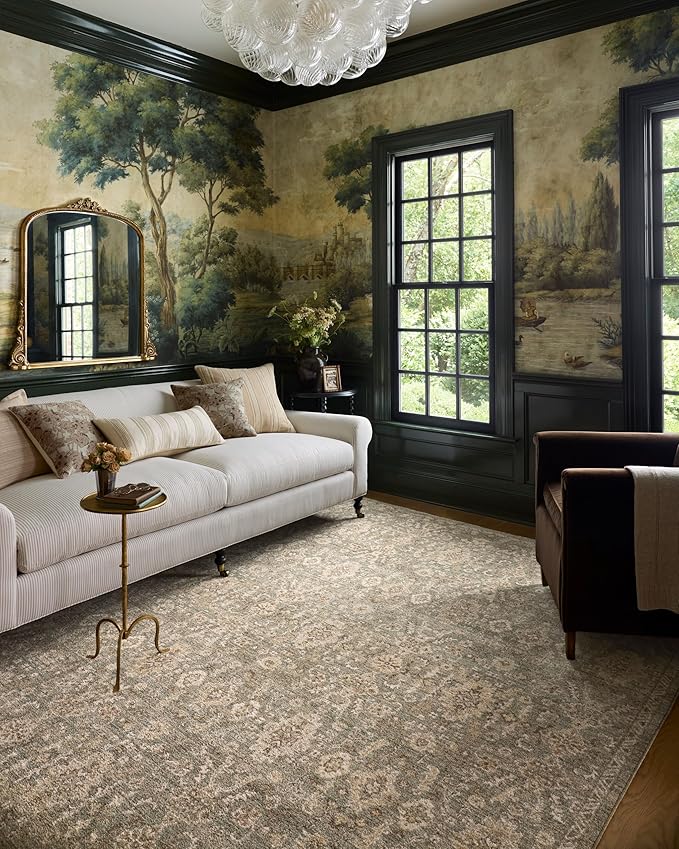 Loloi Chris Loves Julia Palma Collection PLM-03 Lagoon/Natural 6'-3" x 9'-6" Area Rug Vintage Style Boho Living Room Bedroom Carpet