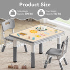 Kids Study Table and Chairs Set, Height Adjustable Toddler Table and Chair Set for Kids Ages 3-8, 31.5" L x 23.6" W Graffiti Desktop Plastic Children Art Table with 2 Seats, Grey