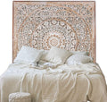 Wood Bed Headboard Rustic | Carved Full Head Board Only | Wooden BedHead Full Size Bed | Wall Mount Wall Art in Sizes King or Queen | Headboard Panels (Manusa Antic, Queen)