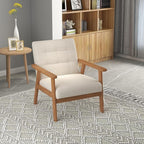Westice Accent Chair Set of 2, Mid-Century Modern Living Room Chairs with Solid Wood Frame & Soft Thicken Cushion, Upholstered Arm Reading Chair for Bedroom, Balcony, Beige Linen Fabric & Natural Legs
